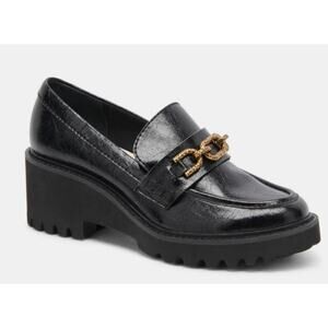 NEW Dolce Vita Harlen Black Platform Leather Loafers Size